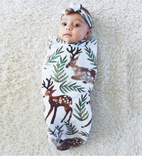 Load image into Gallery viewer, Deer &amp; Fern Cotton Sleepsack + Headband (2 pcs)