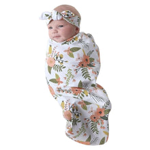 Load image into Gallery viewer, Painted Flowers Swaddle + Headband (2 pcs)